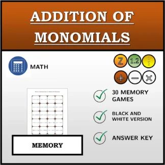 Memory matching game: Addition Of Monomials