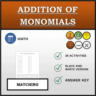Matching activity: Addition Of Monomials
