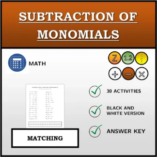 Matching activity: Subtraction Of Monomials