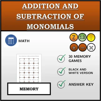 Memory matching game: Addition and Subtraction Of Monomials