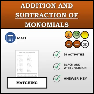 Matching activity: Addition and Subtraction Of Monomials