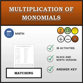Matching activity: Multiplication Of Monomials