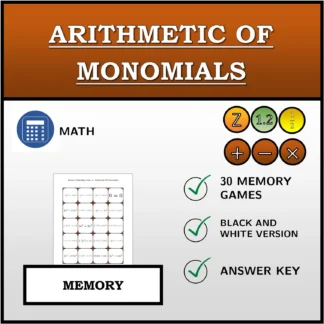 Memory matching game: Arithmetic Of Monomials