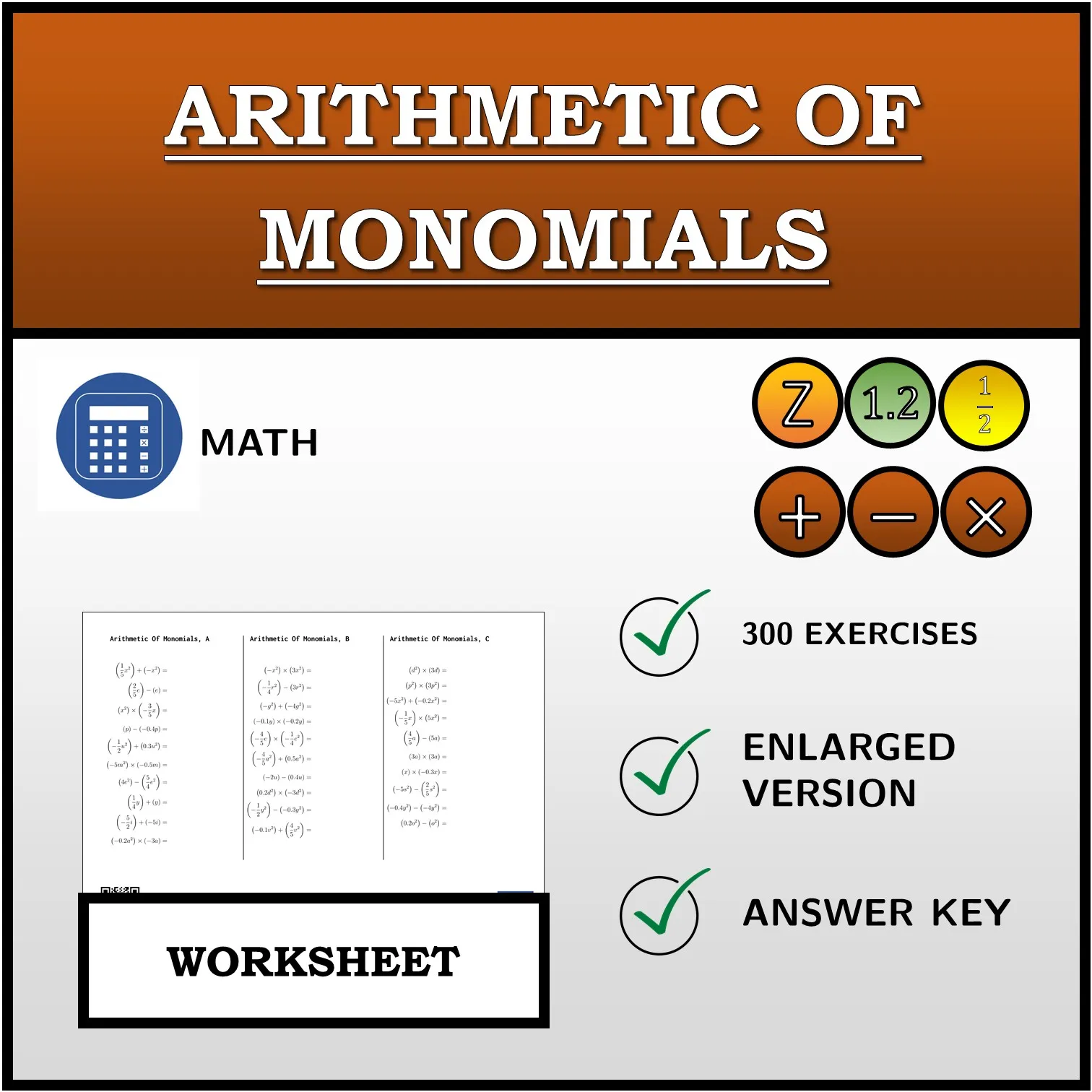 Worksheet: Arithmetic Of Monomials