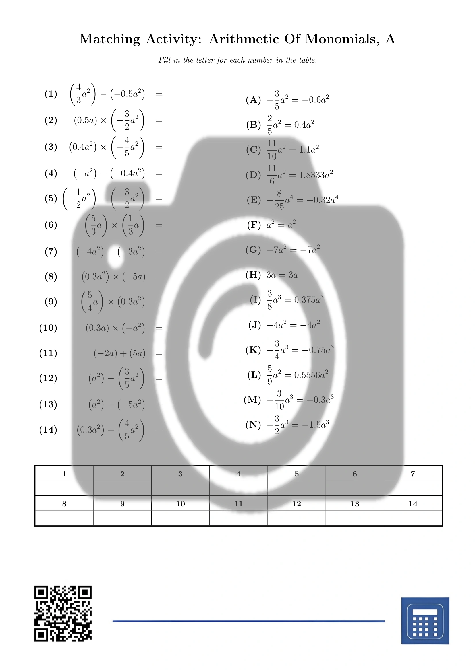 Matching activity: Arithmetic Of Monomials - Image 2