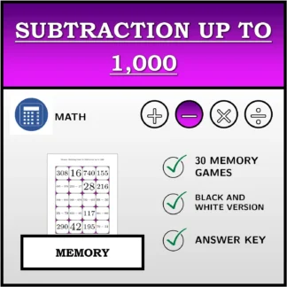 Memory matching game: Subtraction up to 1,000