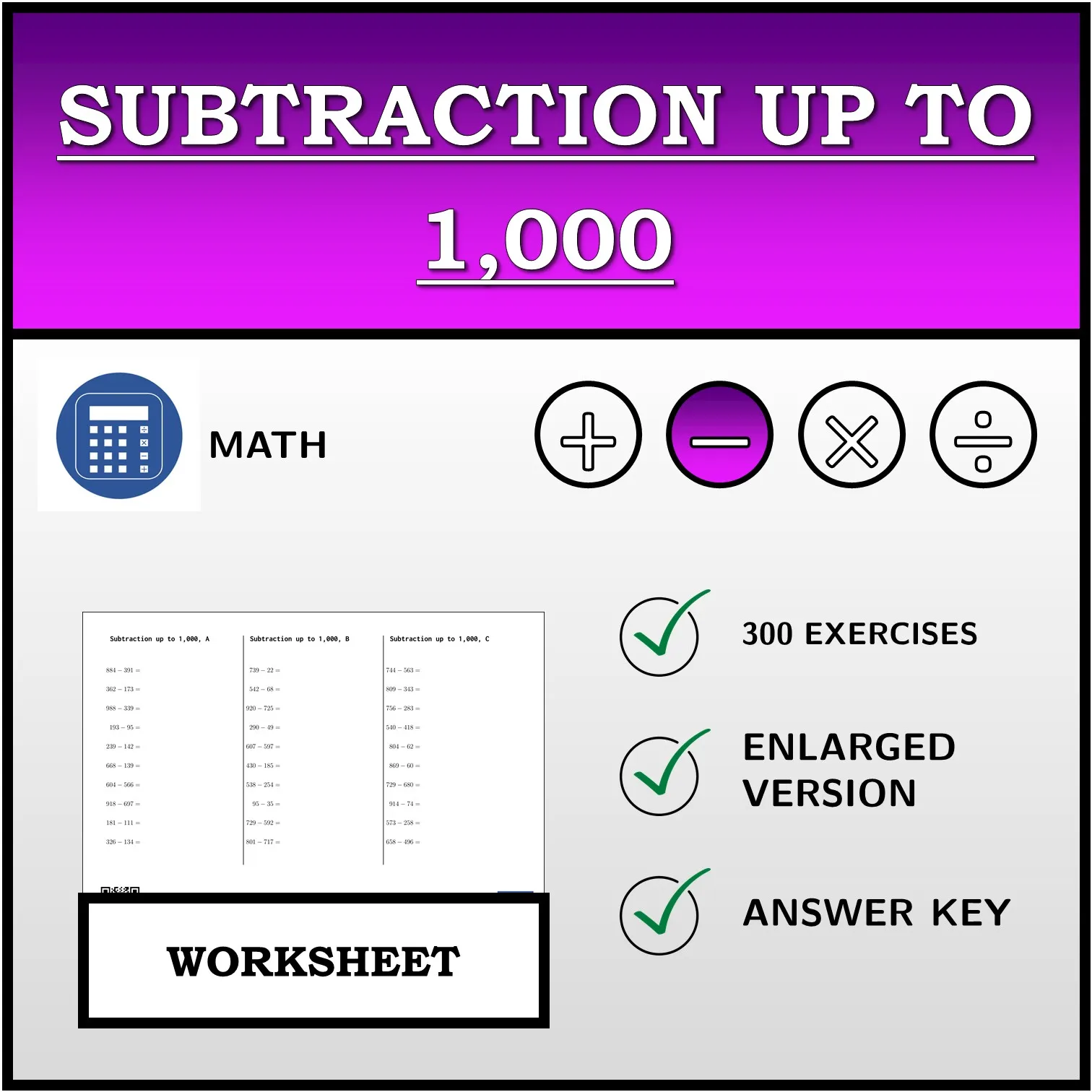 Worksheet: Subtraction up to 1,000