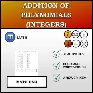 Matching activity: Addition Of Polynomials (Integers)