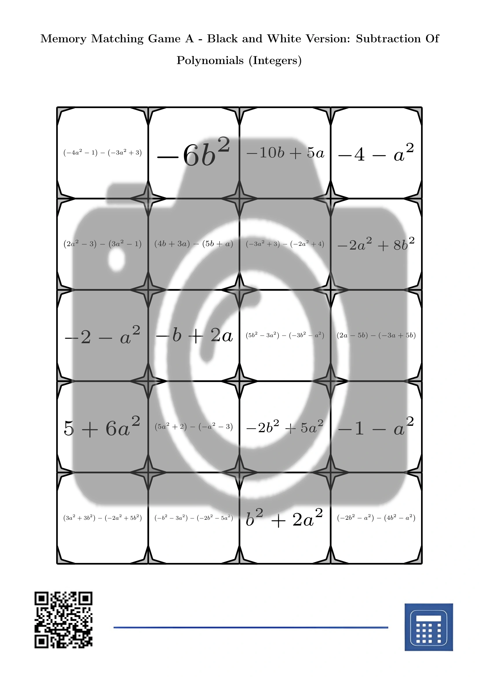 Memory matching game: Subtraction Of Polynomials (Integers) - Image 3