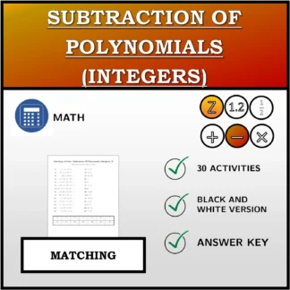 Matching activity: Subtraction Of Polynomials (Integers)