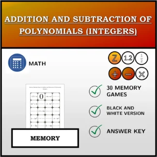 Memory matching game: Addition and Subtraction Of Polynomials (Integers)