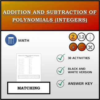 Matching activity: Addition and Subtraction Of Polynomials (Integers)