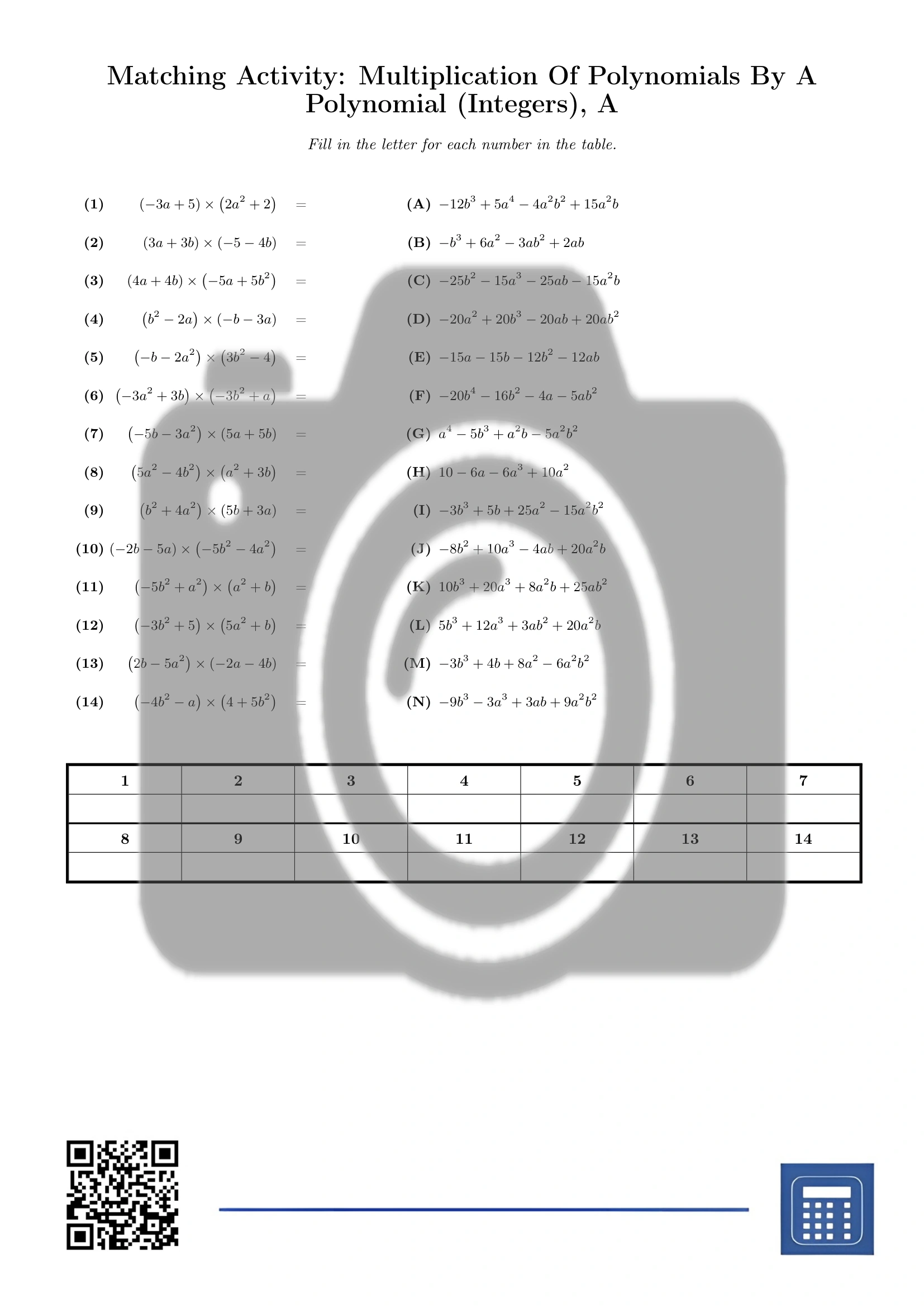 Matching activity: Multiplication Of Polynomials By A Polynomial (Integers) - Image 2