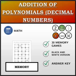 Memory matching game: Addition Of Polynomials (Decimal Numbers)