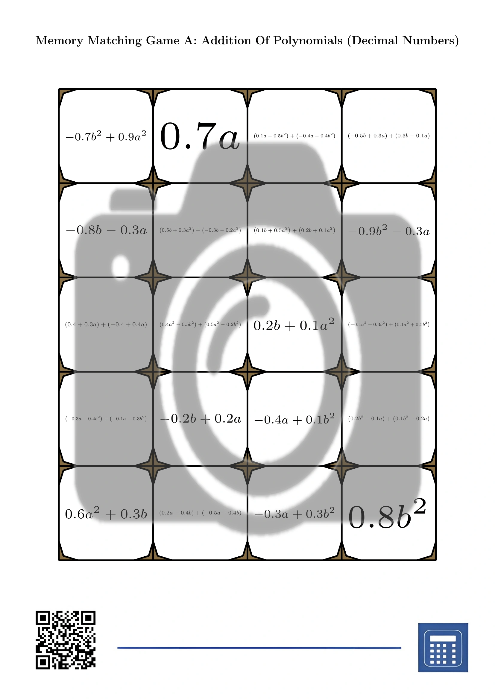 Memory matching game: Addition Of Polynomials (Decimal Numbers) - Image 2