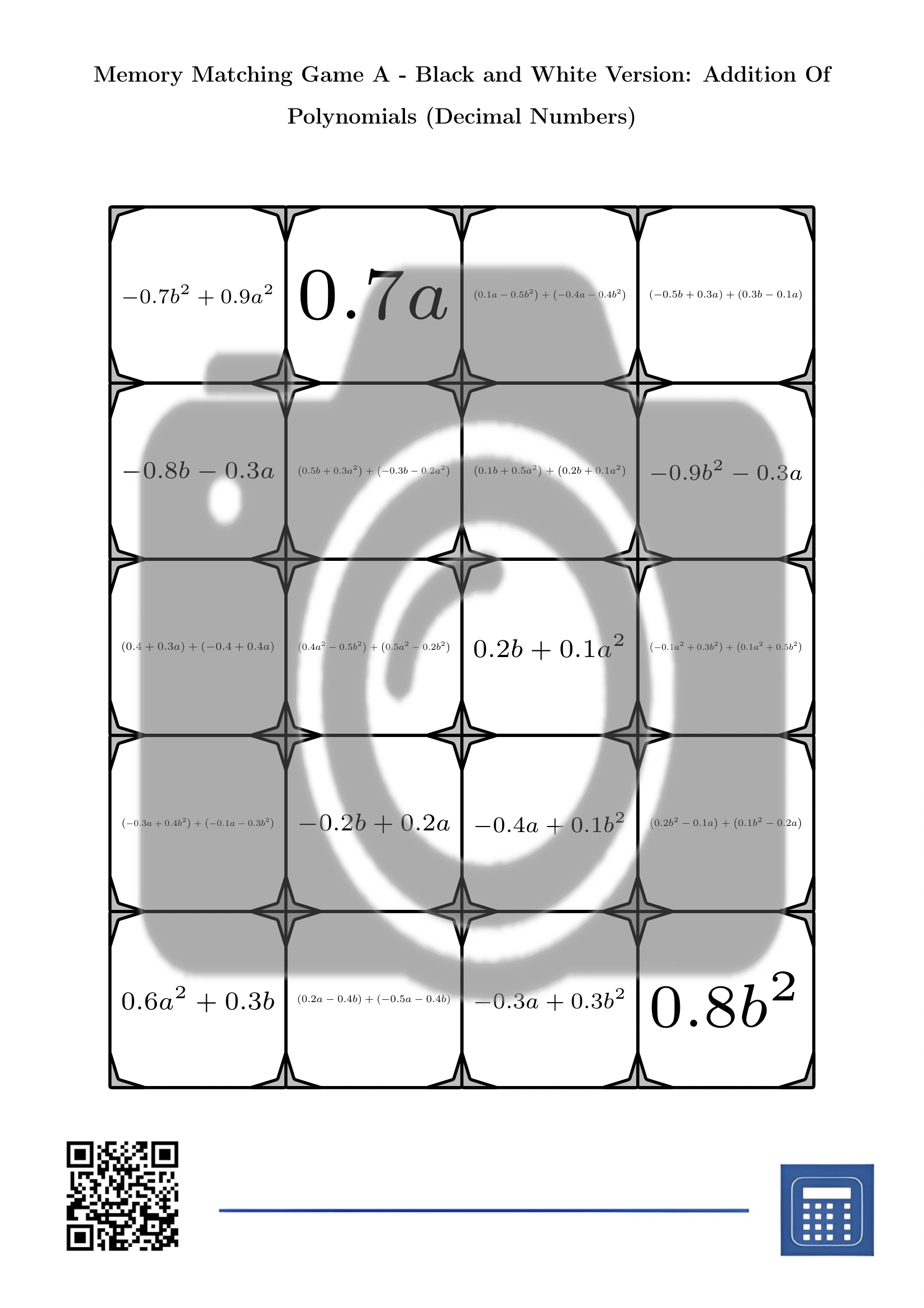 Memory matching game: Addition Of Polynomials (Decimal Numbers) - Image 3