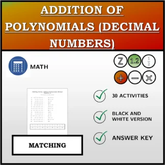 Matching activity: Addition Of Polynomials (Decimal Numbers)