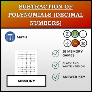 Memory matching game: Subtraction Of Polynomials (Decimal Numbers)