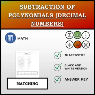 Matching activity: Subtraction Of Polynomials (Decimal Numbers)