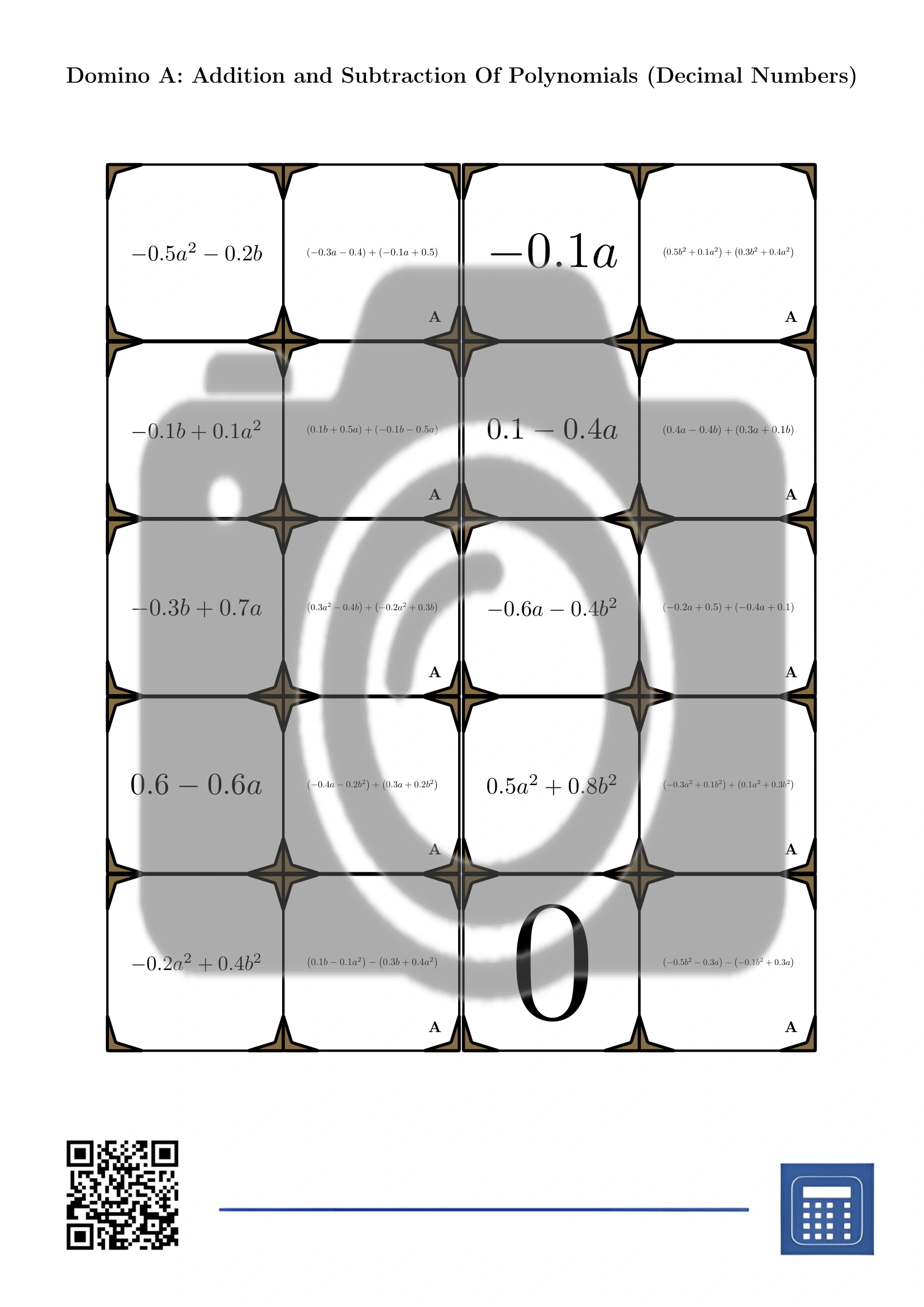 Domino: Addition and Subtraction Of Polynomials (Decimal Numbers) - Image 2