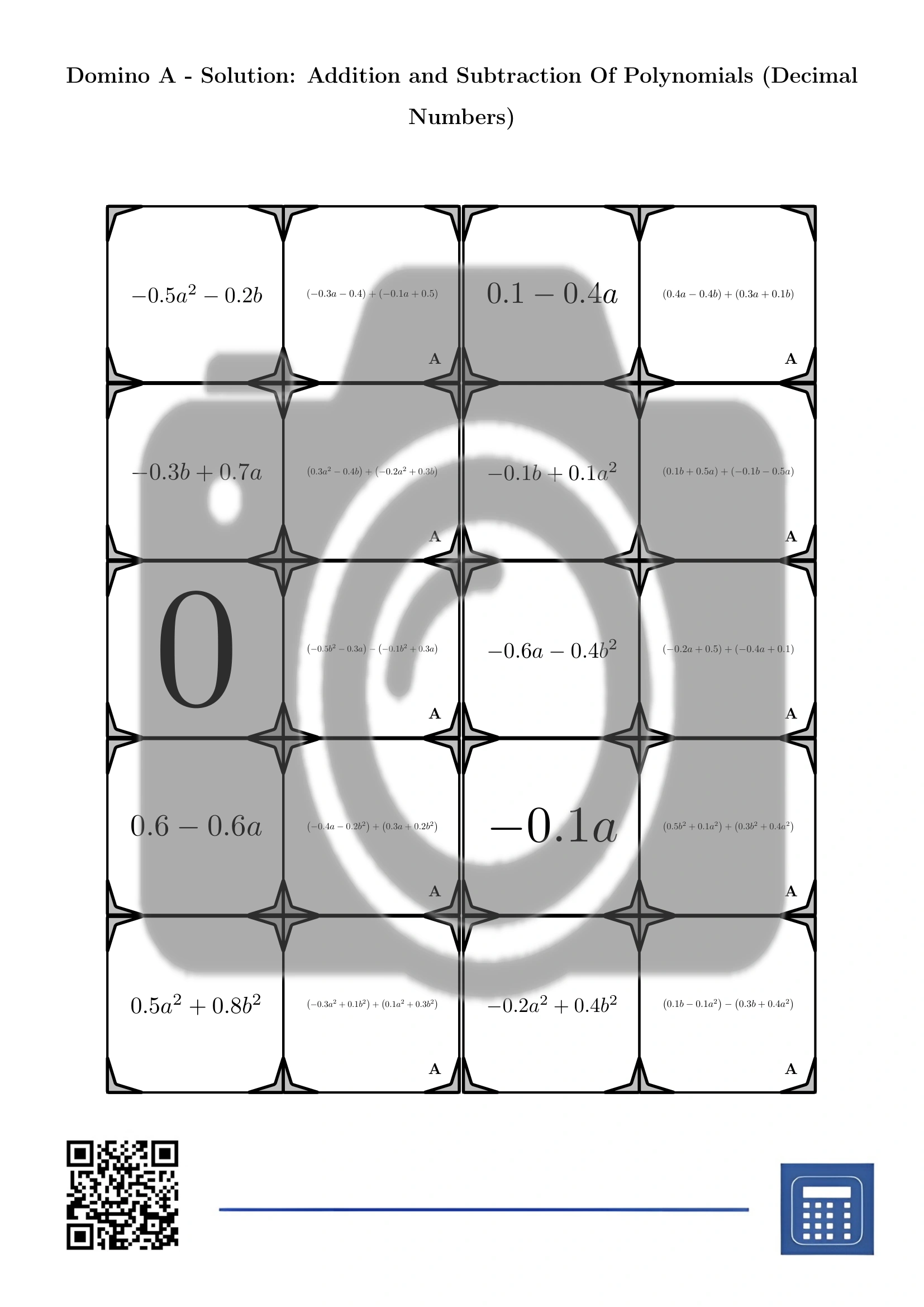Domino: Addition and Subtraction Of Polynomials (Decimal Numbers) - Image 4