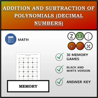 Memory matching game: Addition and Subtraction Of Polynomials (Decimal Numbers)