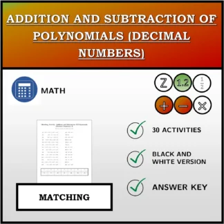 Matching activity: Addition and Subtraction Of Polynomials (Decimal Numbers)