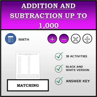 Matching activity: Addition and Subtraction up to 1,000