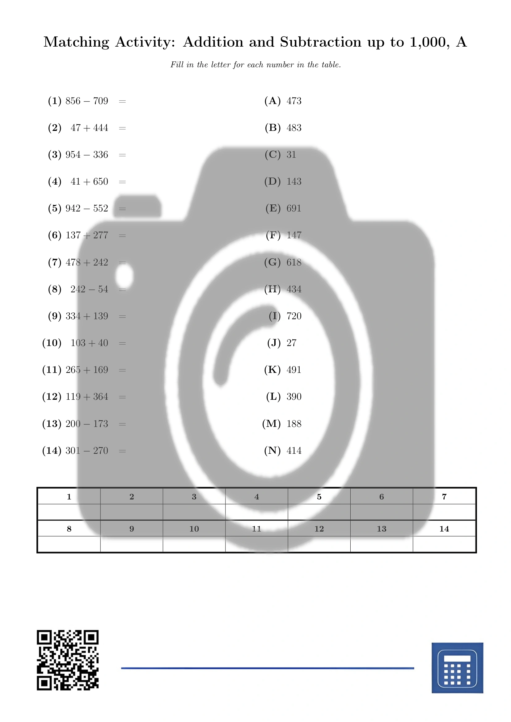 Matching activity: Addition and Subtraction up to 1,000 - Image 2