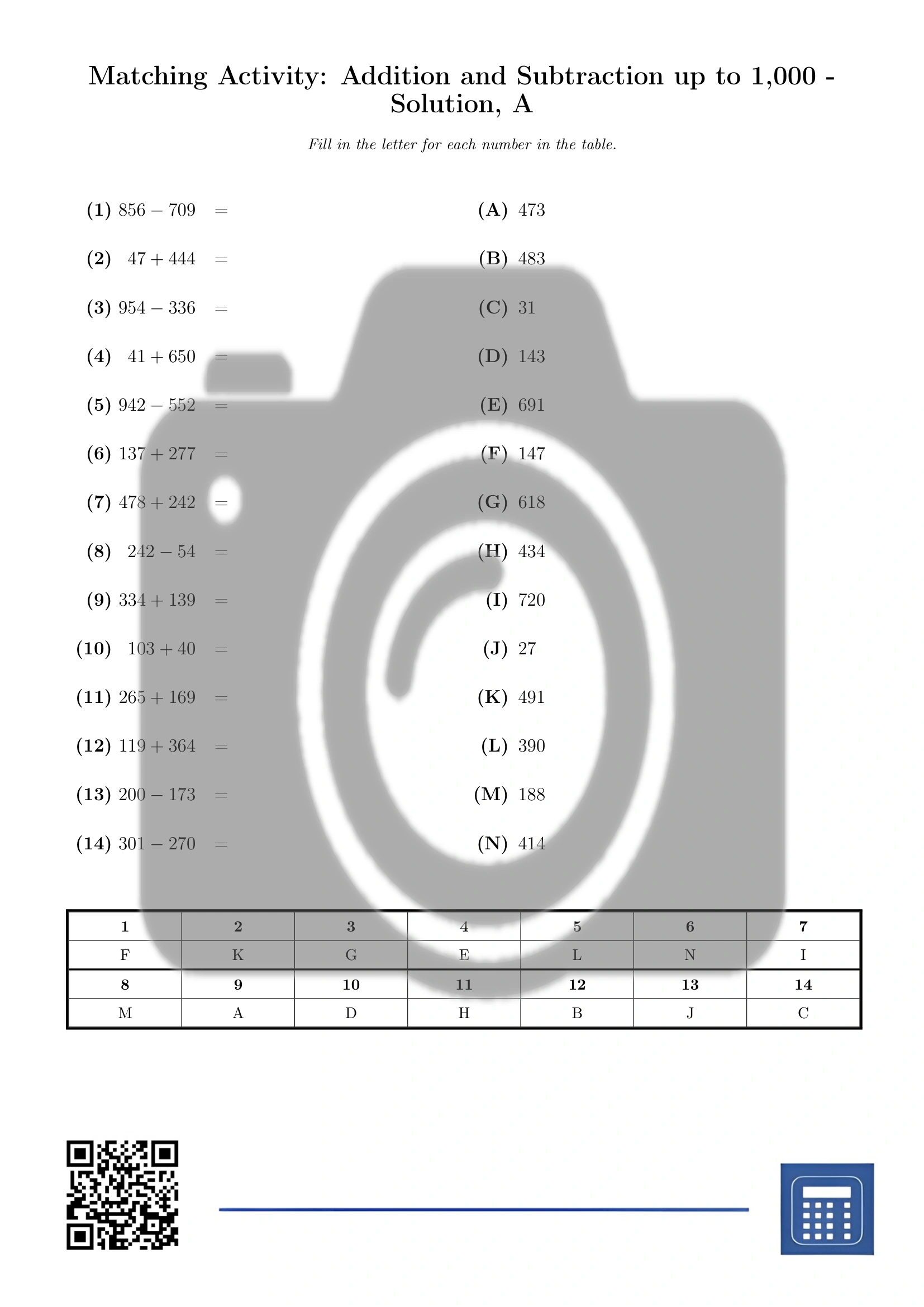 Matching activity: Addition and Subtraction up to 1,000 - Image 3