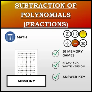 Memory matching game: Subtraction Of Polynomials (Fractions)