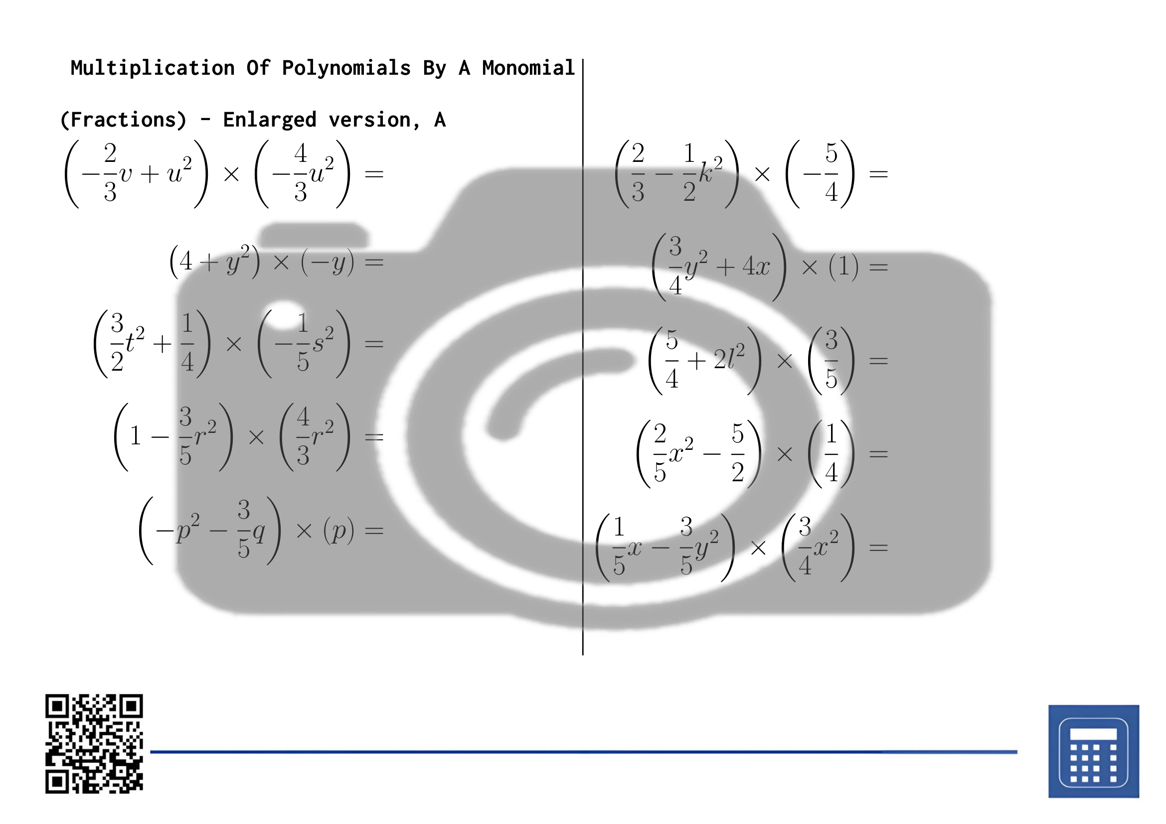 Worksheet: Multiplication Of Polynomials By A Monomial (Fractions) - Image 3