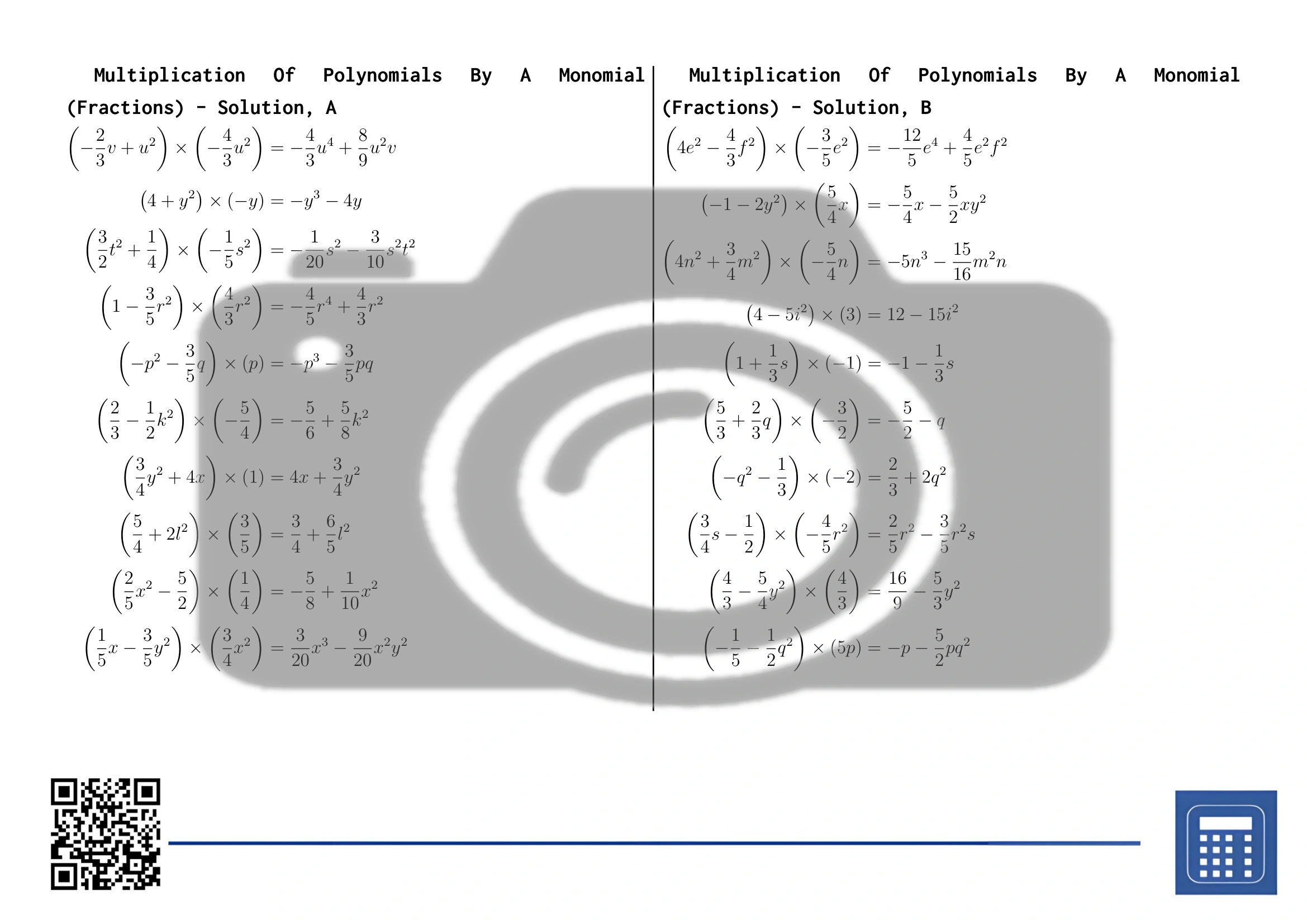 Worksheet: Multiplication Of Polynomials By A Monomial (Fractions) - Image 4
