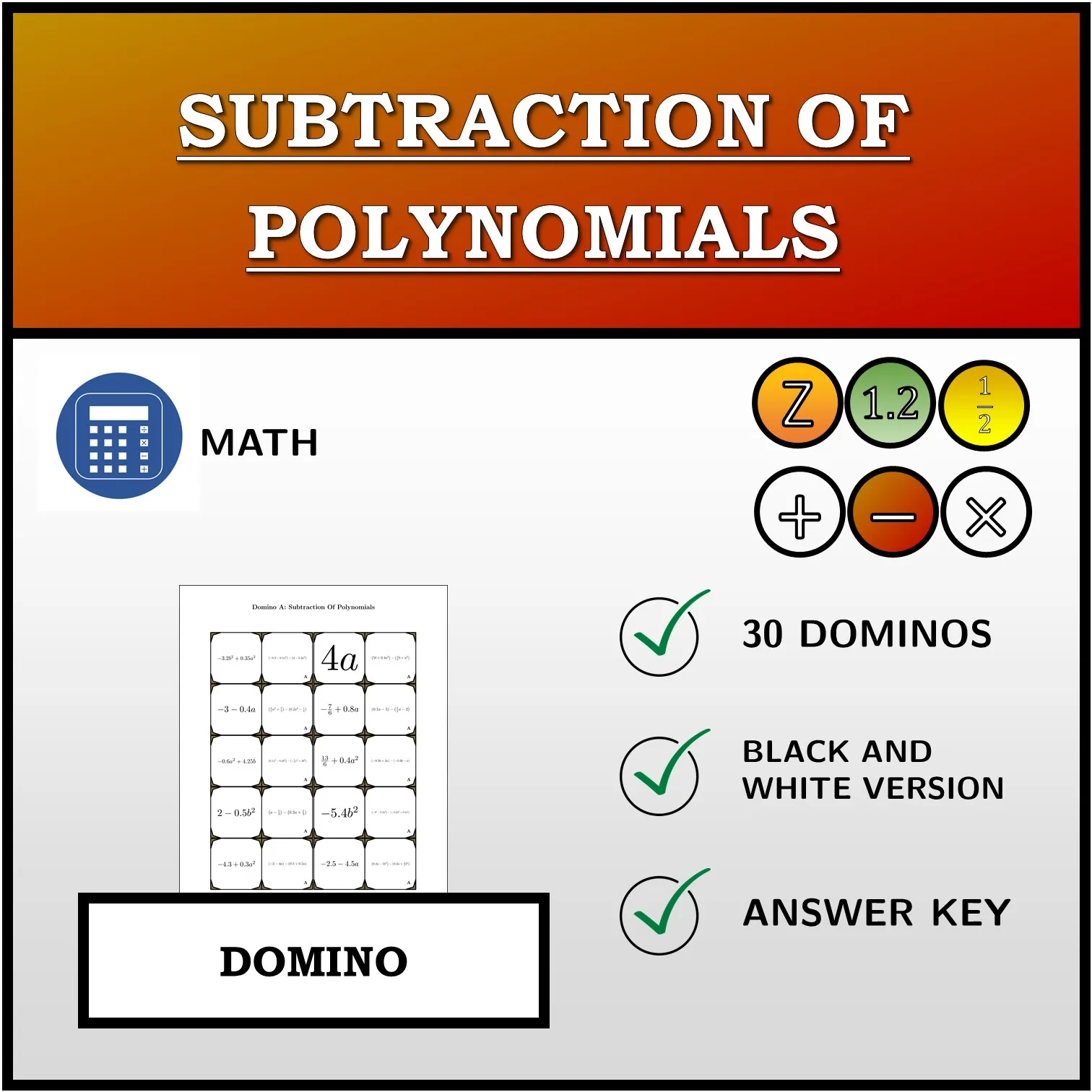 Domino: Subtraction Of Polynomials