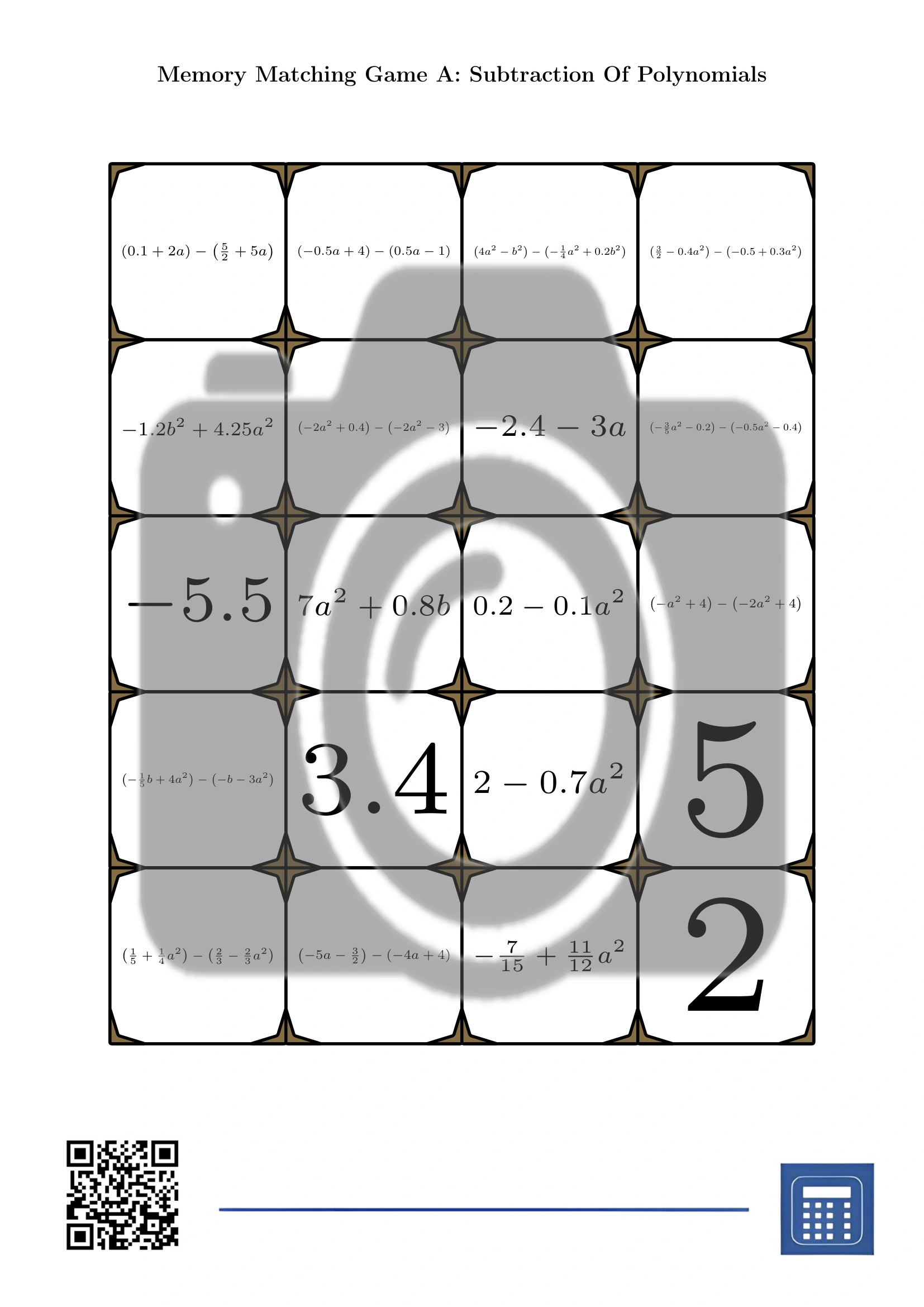 Memory matching game: Subtraction Of Polynomials - Image 2
