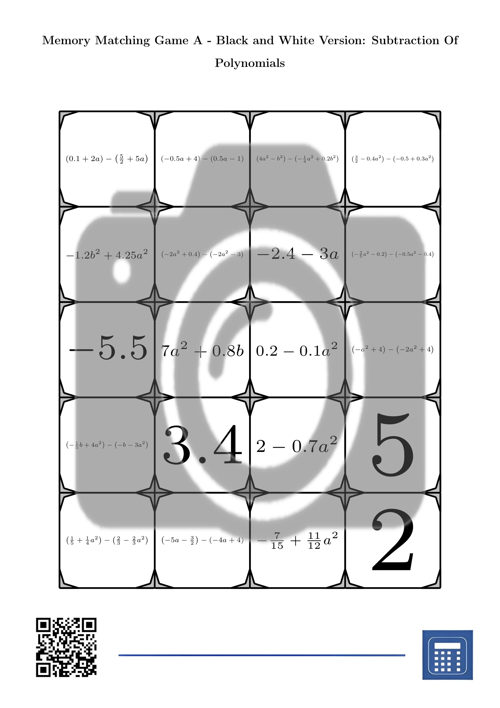 Memory matching game: Subtraction Of Polynomials - Image 3