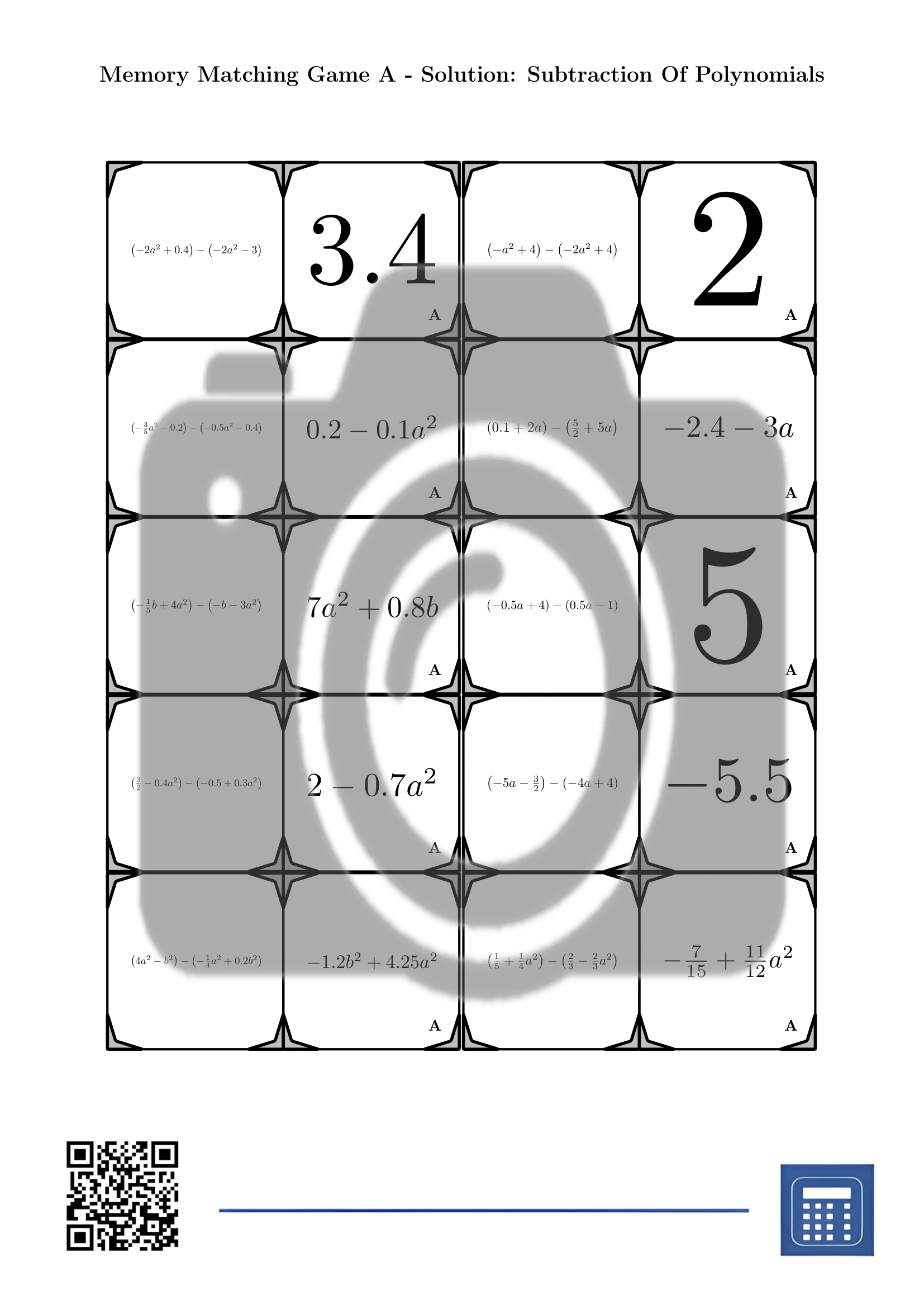 Memory matching game: Subtraction Of Polynomials - Image 4