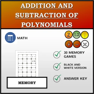 Memory matching game: Addition and Subtraction Of Polynomials