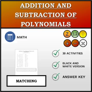 Matching activity: Addition and Subtraction Of Polynomials