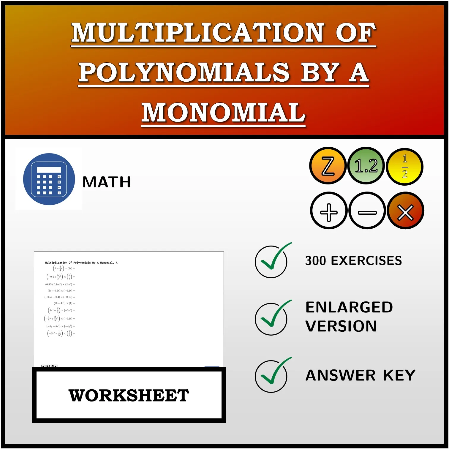 Worksheet: Multiplication Of Polynomials By A Monomial