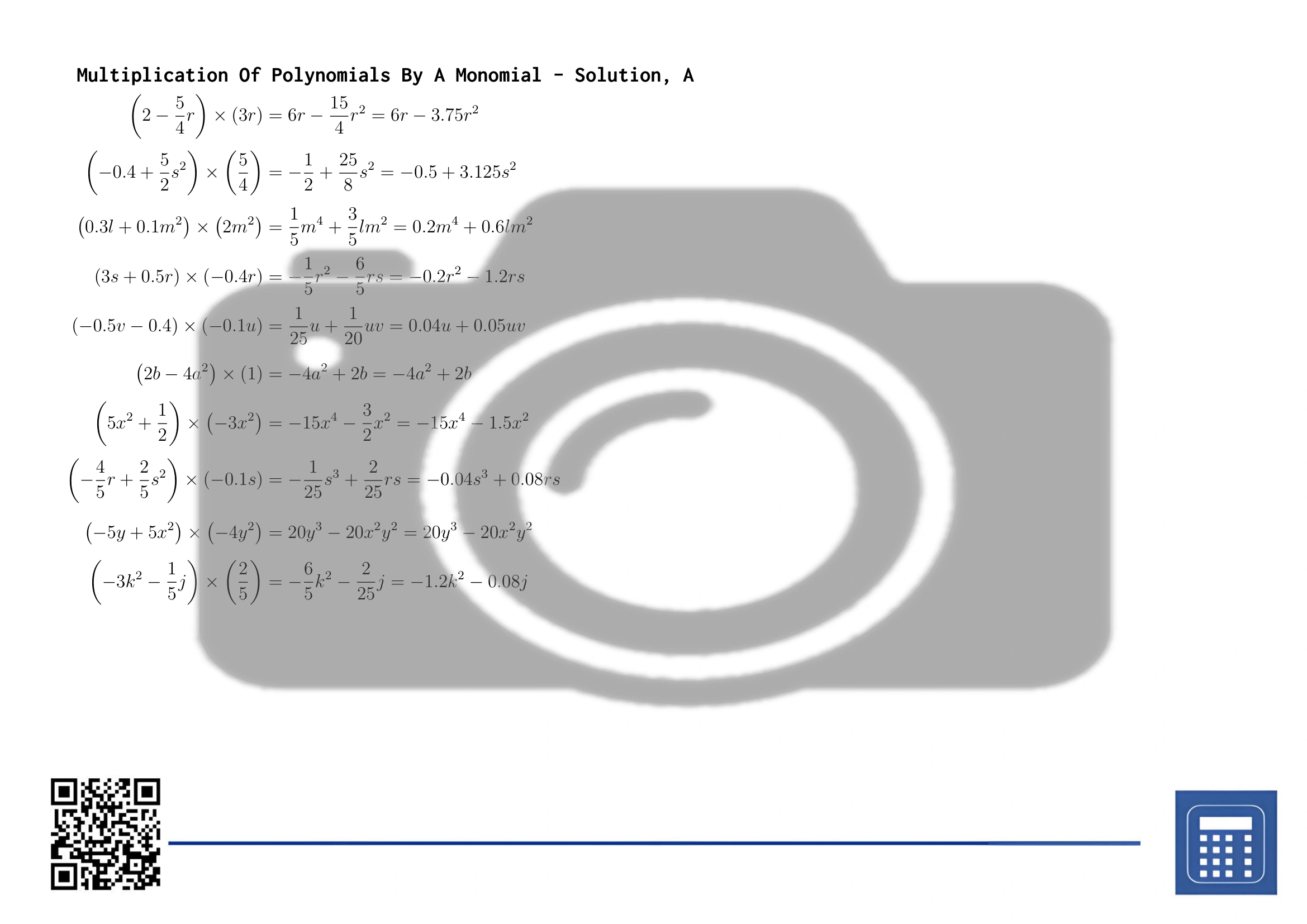 Worksheet: Multiplication Of Polynomials By A Monomial - Image 4