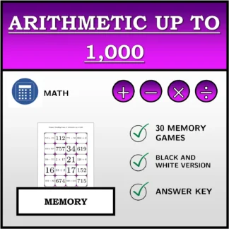 Memory matching game: Arithmetic up to 1,000