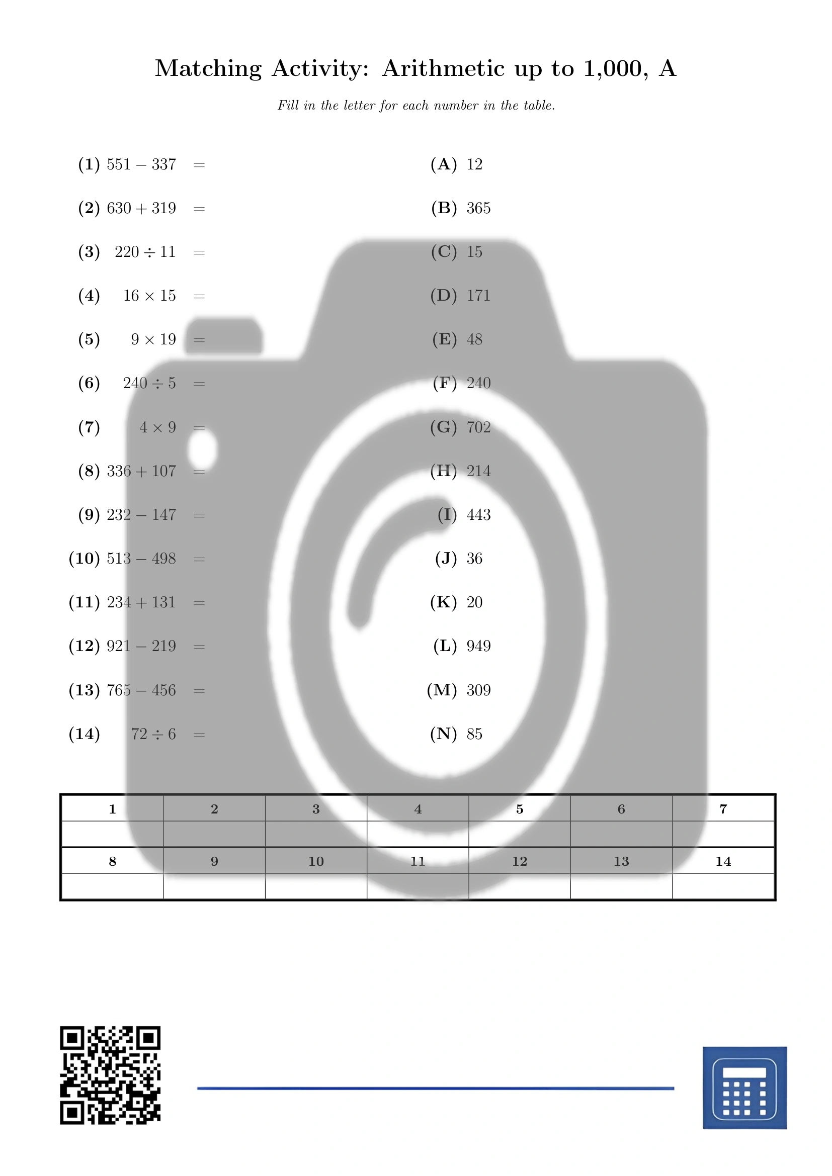 Matching activity: Arithmetic up to 1,000 - Image 2