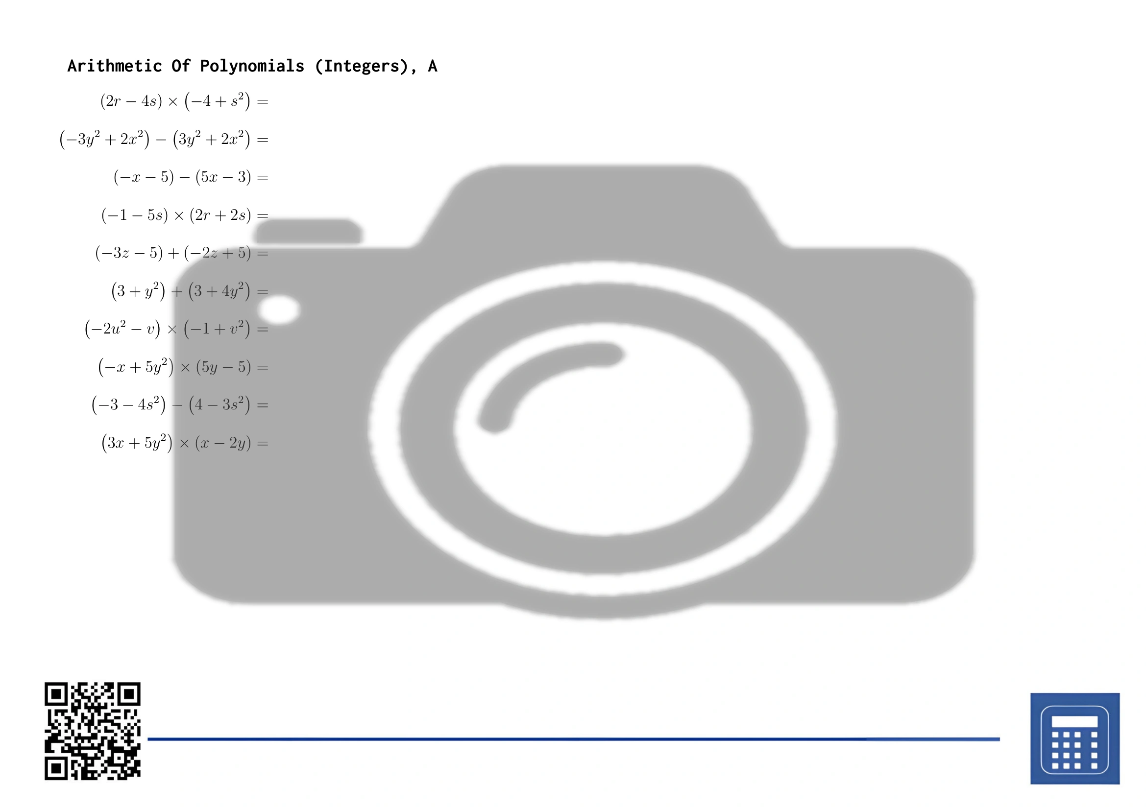 Worksheet: Arithmetic Of Polynomials (Integers) - Image 2