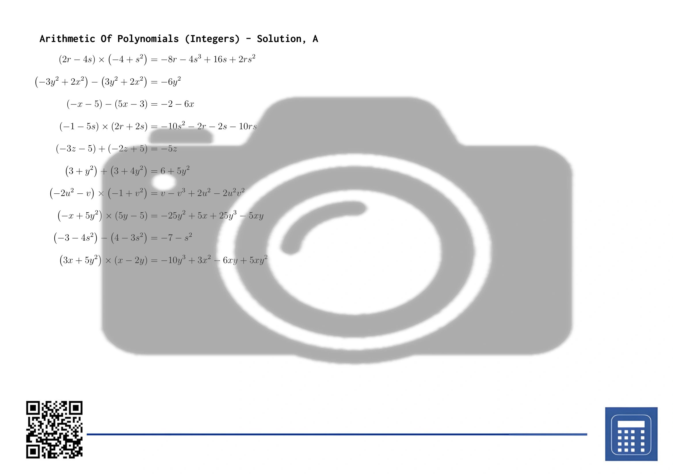 Worksheet: Arithmetic Of Polynomials (Integers) - Image 4