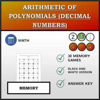 Memory matching game: Arithmetic Of Polynomials (Decimal Numbers)