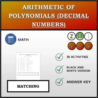 Matching activity: Arithmetic Of Polynomials (Decimal Numbers)
