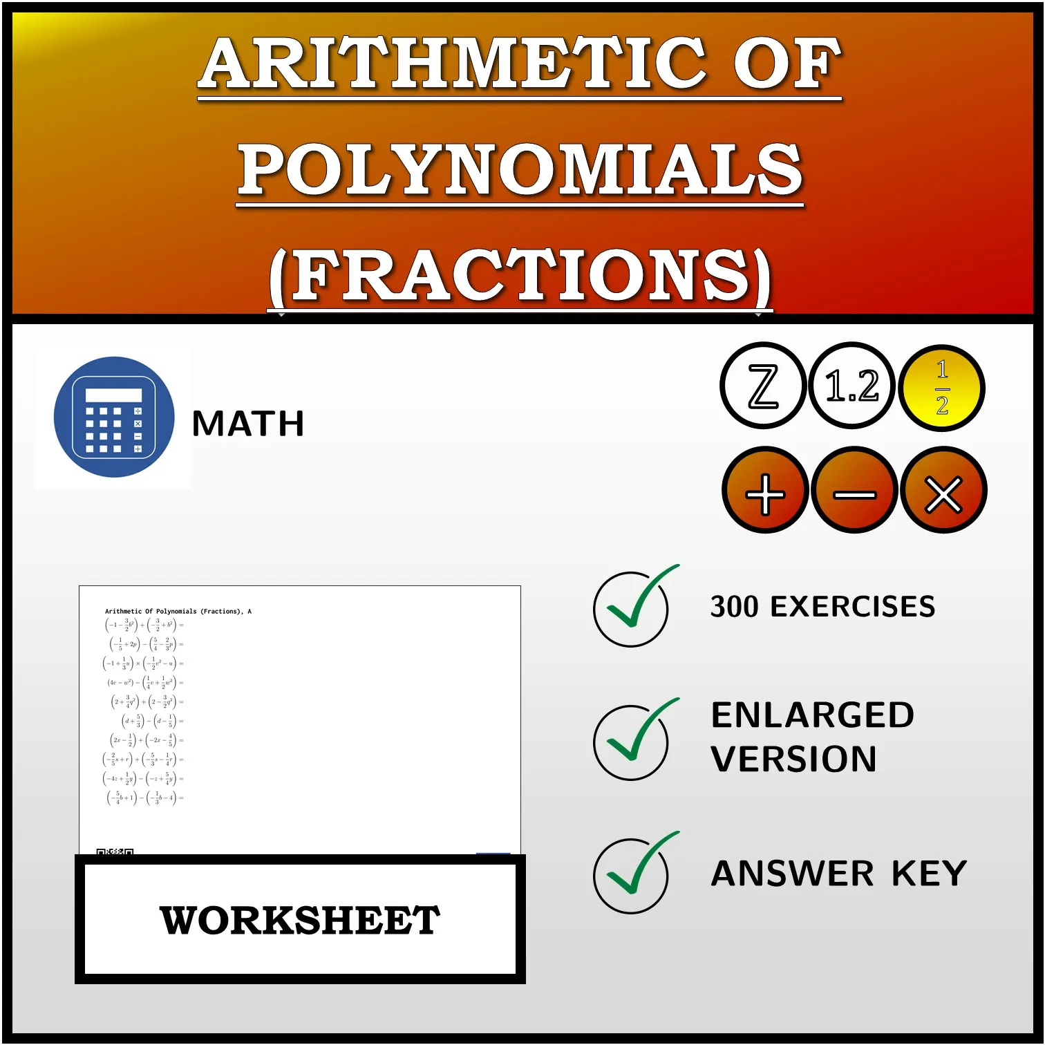 Worksheet: Arithmetic Of Polynomials (Fractions)