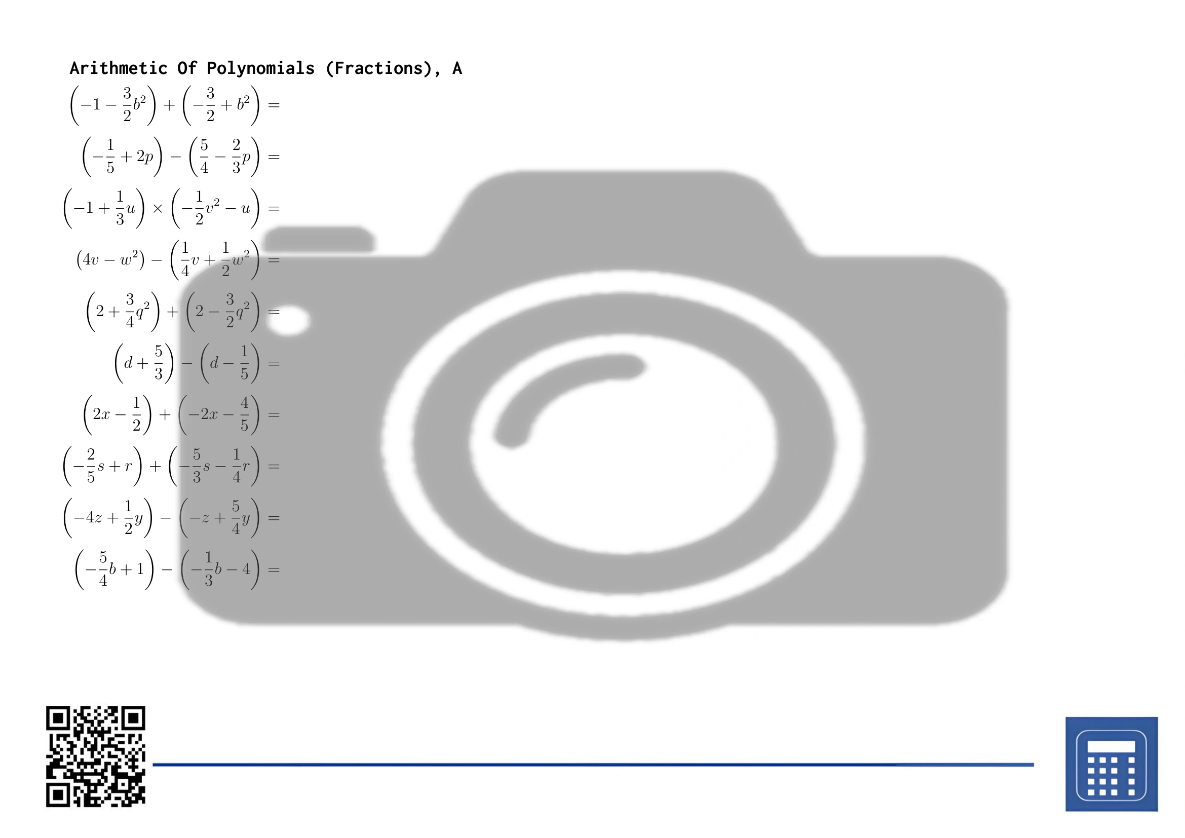 Worksheet: Arithmetic Of Polynomials (Fractions) - Image 2