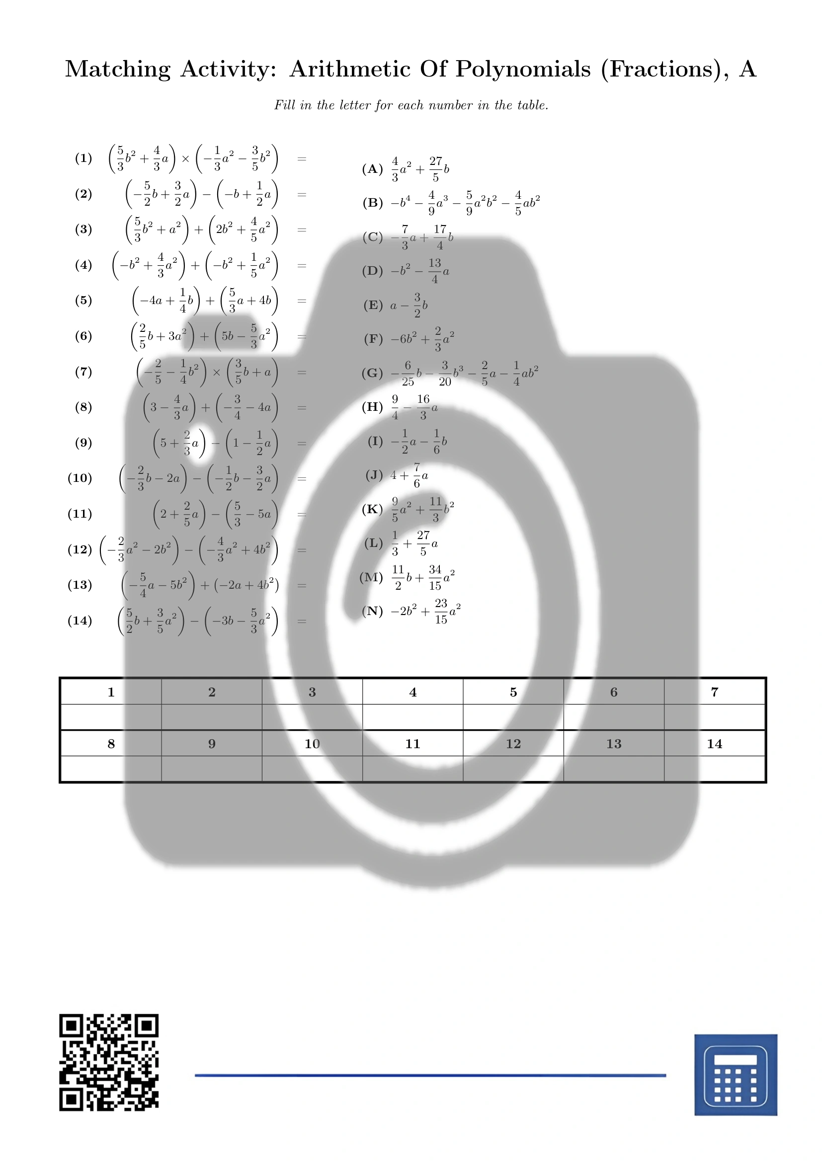 Matching activity: Arithmetic Of Polynomials (Fractions) - Image 2